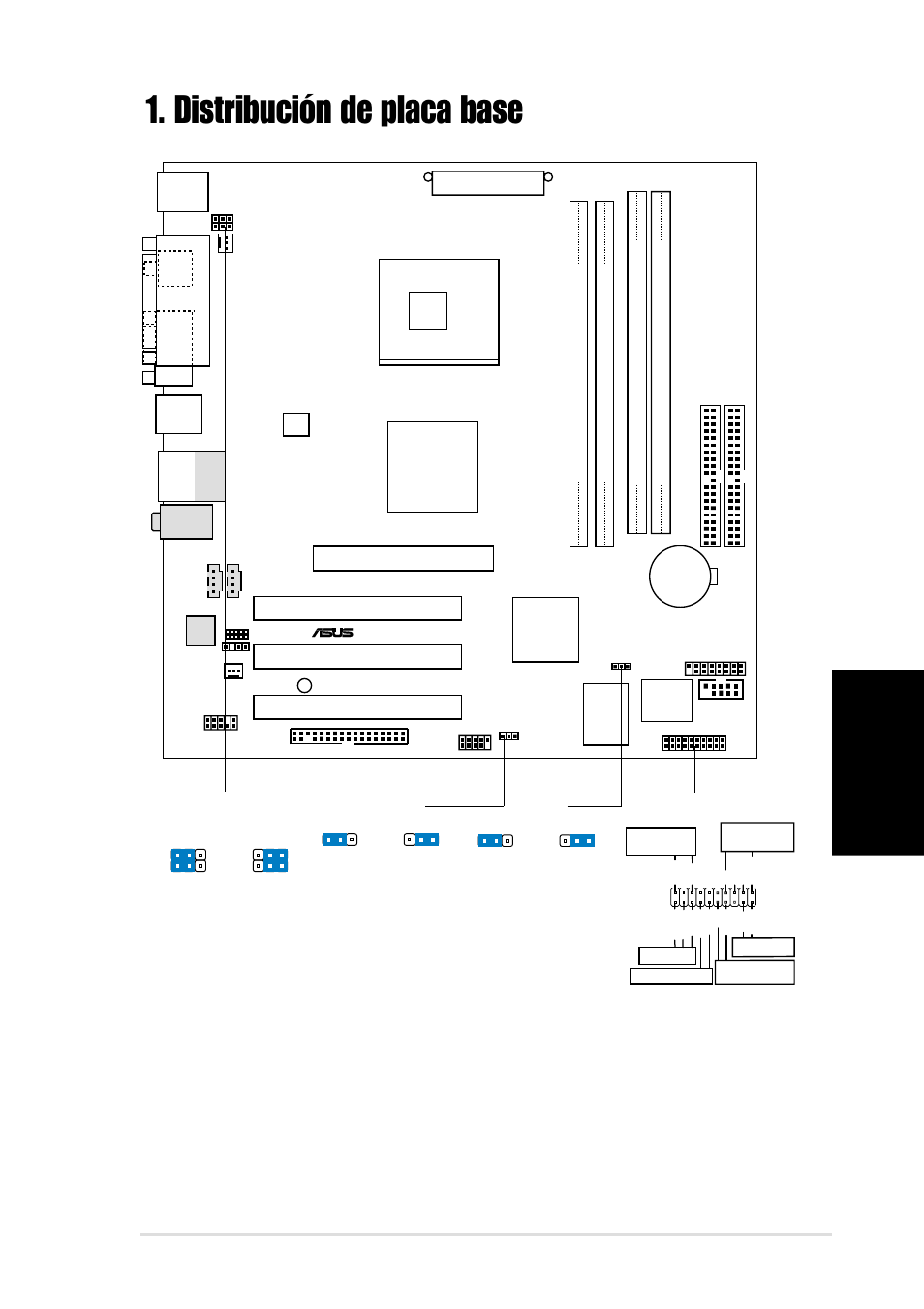 Distribución de placa base, Espa ñ ol, Placa base asus p4sgx-mx | Panel1, P4sgx-mx, Super i/o, Pci slot 1, Pci slot 2 pci slot 3, Sis962l mutlol media i/0, Socket 478 | Asus P4SGX-MX User Manual | Page 11 / 16