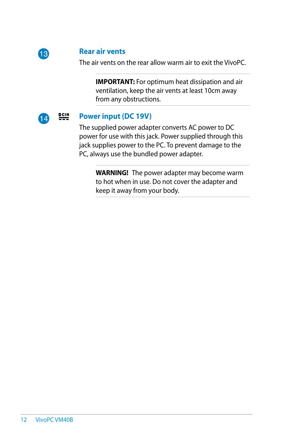 Asus VM40B User Manual | Page 12 / 42