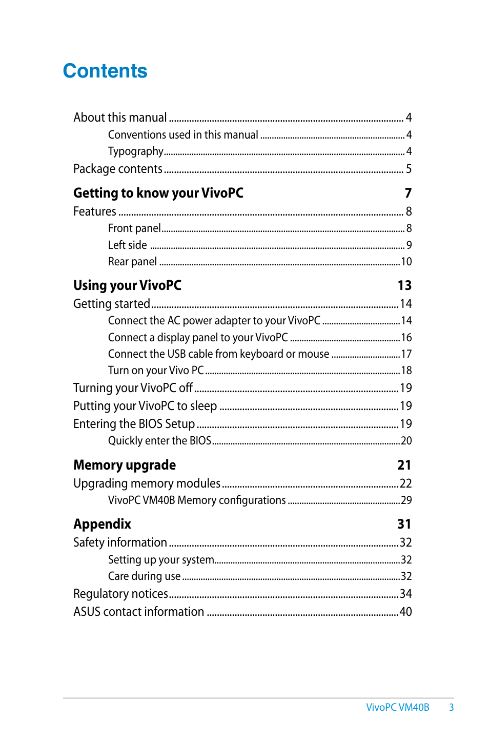 Asus VM40B User Manual | Page 3 / 42