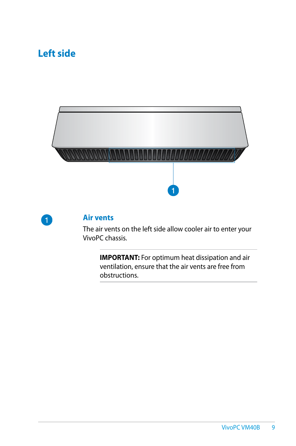 Left side | Asus VM40B User Manual | Page 9 / 42
