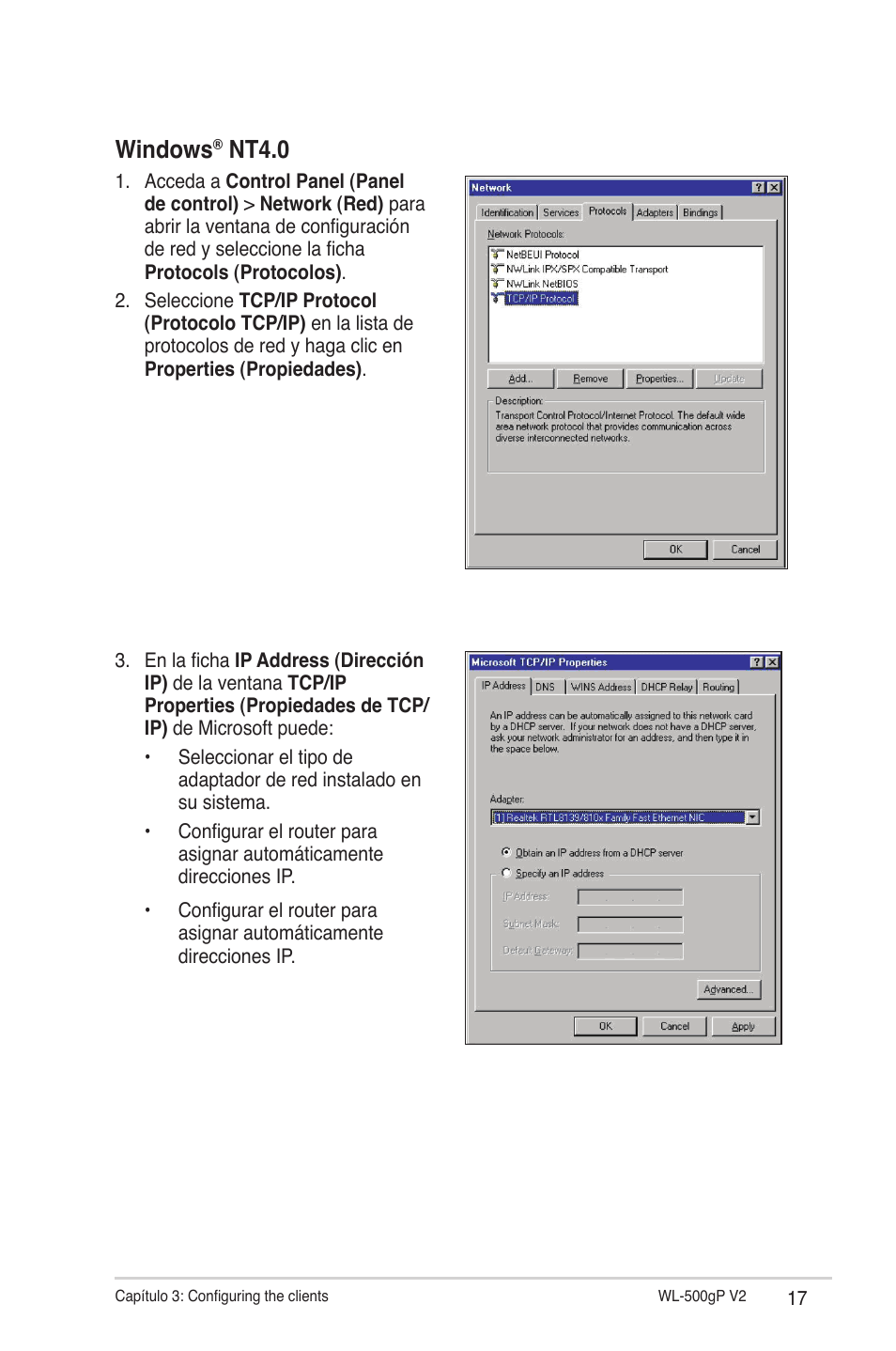 Windows, Nt4.0 | Asus WL-500gP V2 User Manual | Page 17 / 64