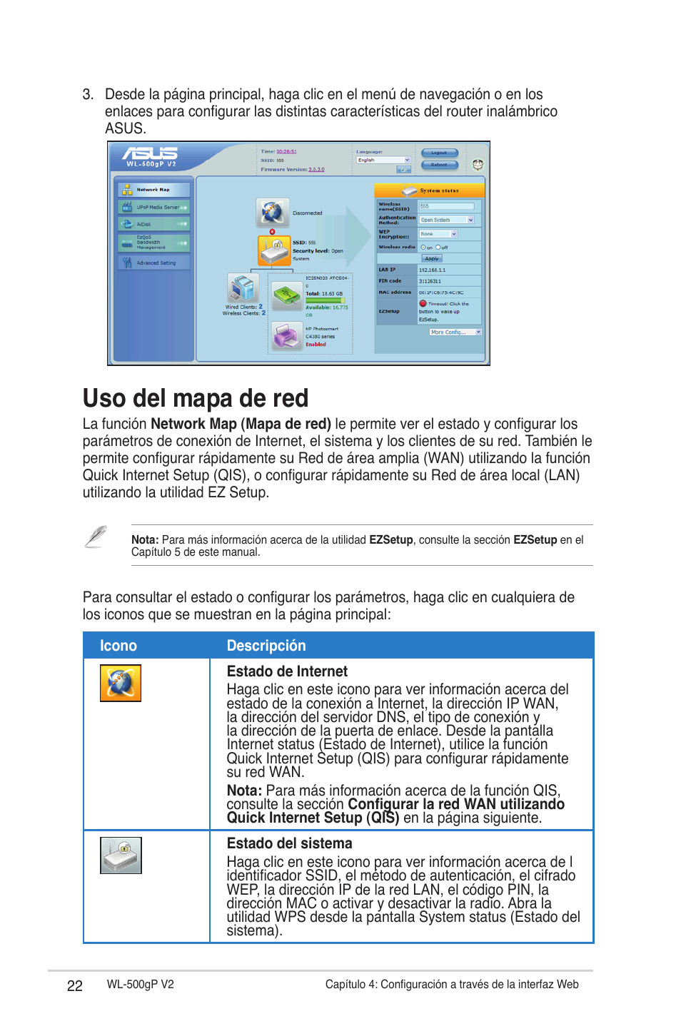 Uso del mapa de red | Asus WL-500gP V2 User Manual | Page 22 / 64