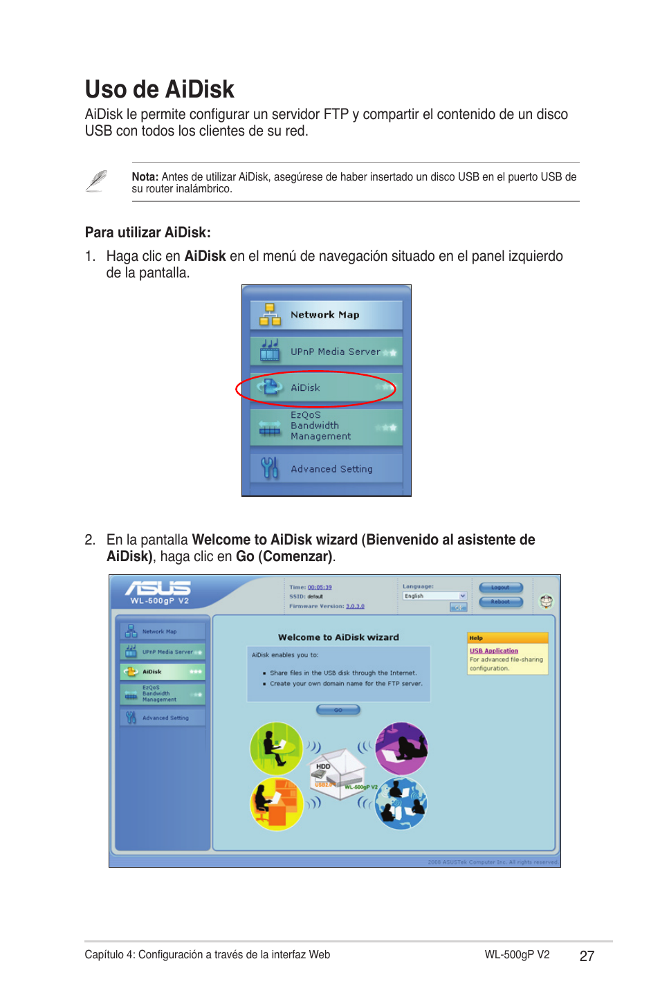 Uso de aidisk | Asus WL-500gP V2 User Manual | Page 27 / 64
