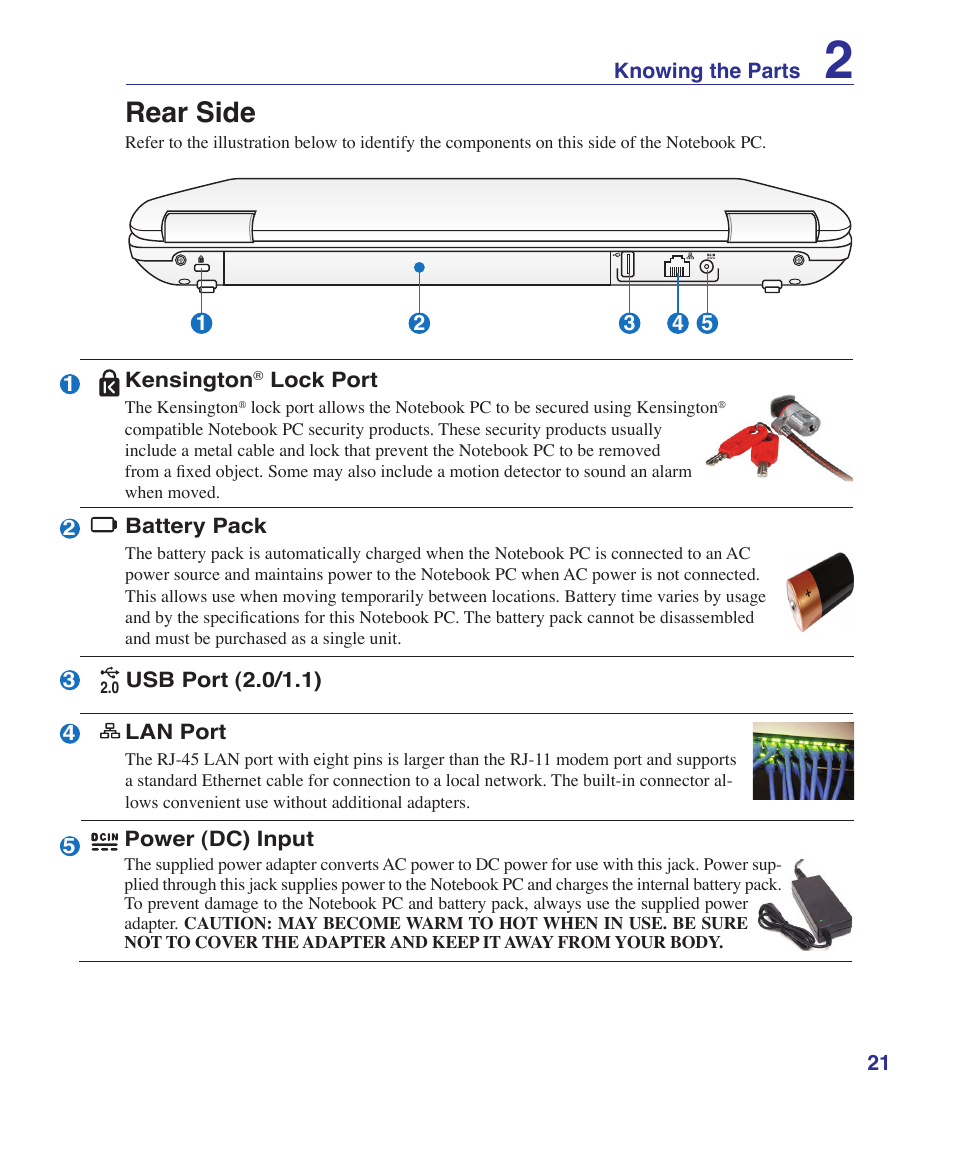 Rear side | Asus M52V User Manual | Page 21 / 86