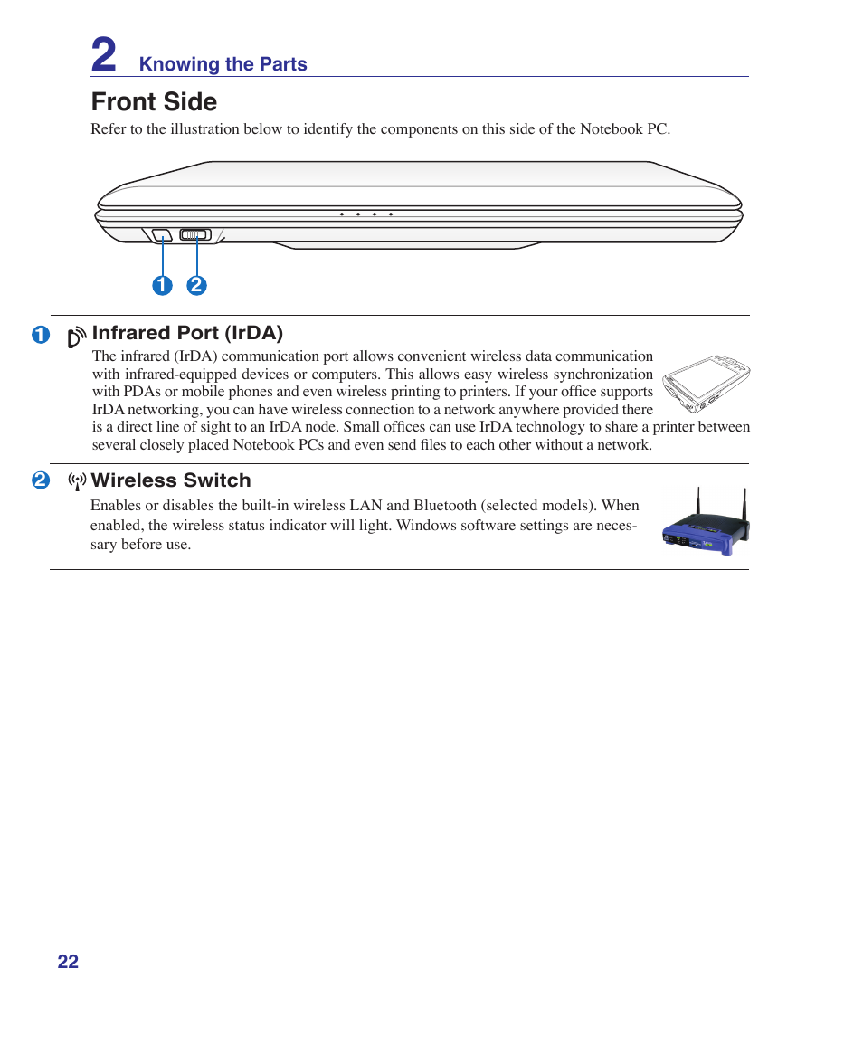 Front side | Asus M52V User Manual | Page 22 / 86