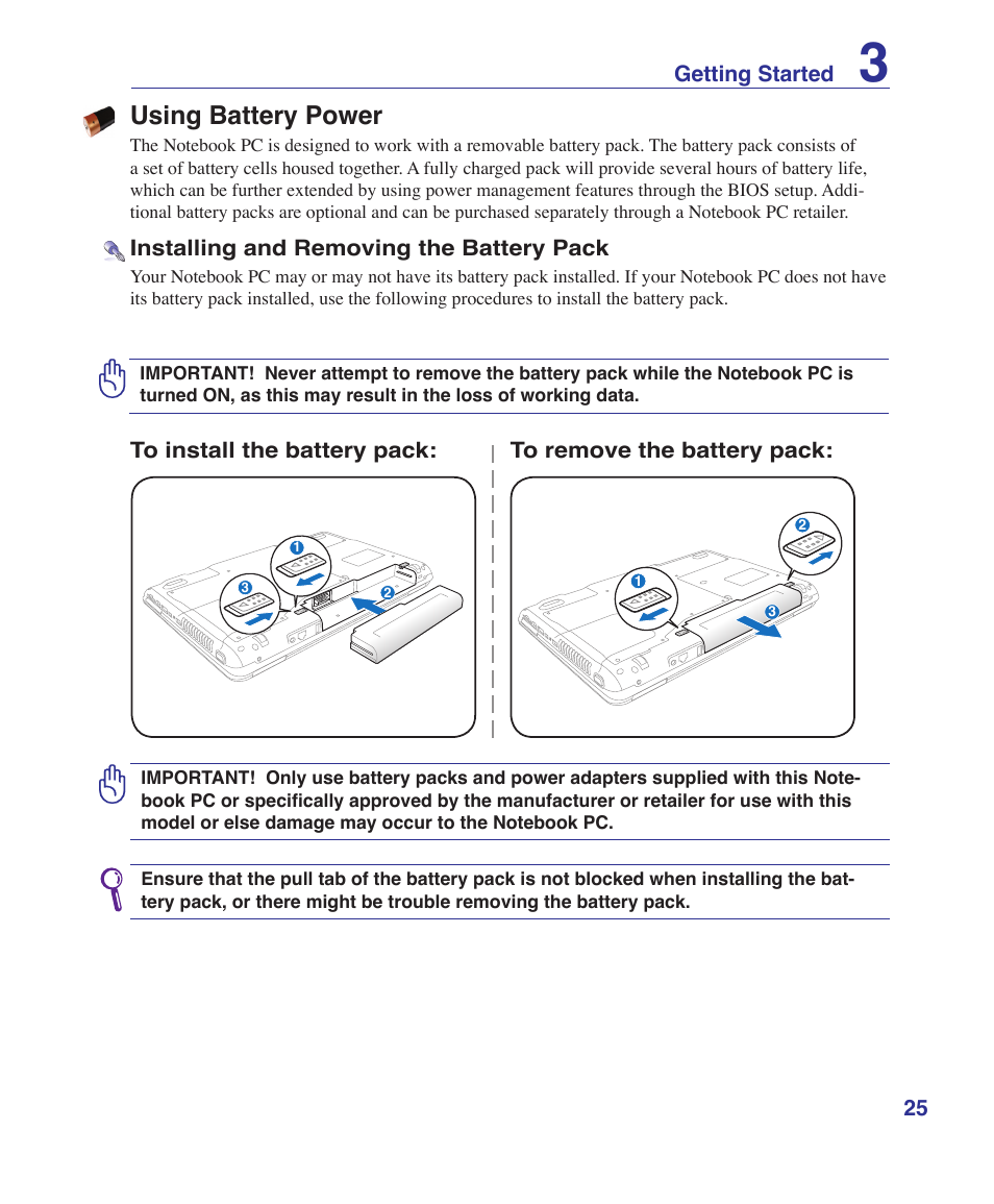 Using battery power | Asus M52V User Manual | Page 25 / 86