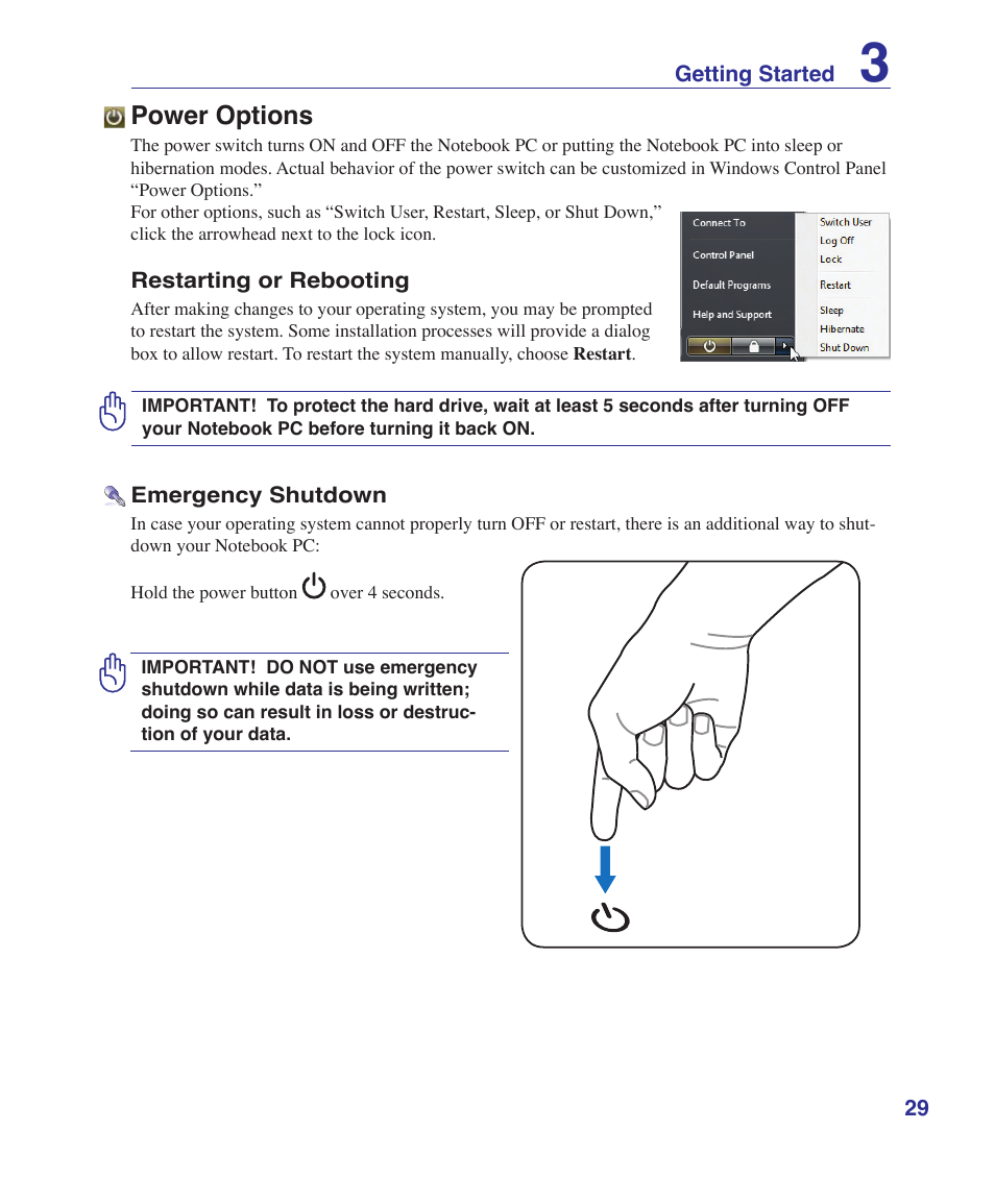 Power options | Asus M52V User Manual | Page 29 / 86