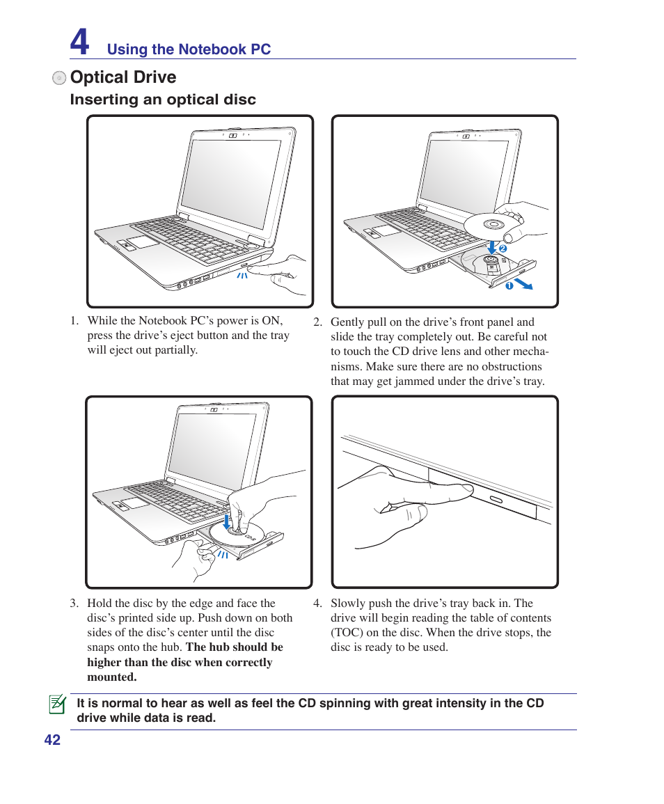 Optical drive | Asus M52V User Manual | Page 42 / 86