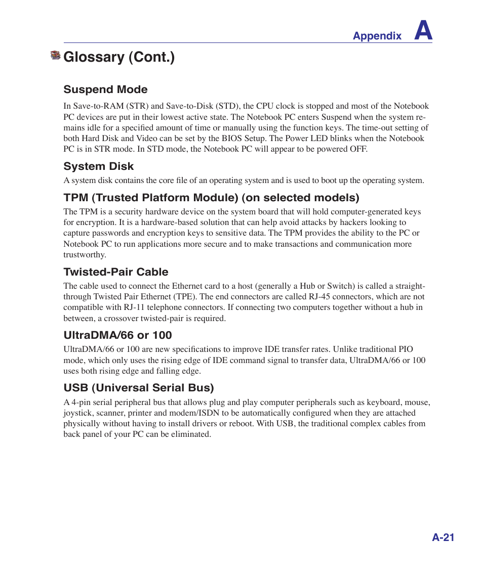 Glossary (cont.) | Asus M52V User Manual | Page 75 / 86