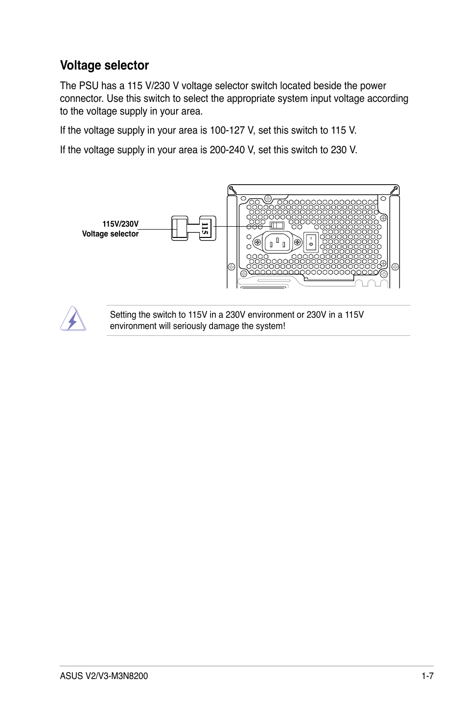 Voltage selector | Asus V3-M3N8200 User Manual | Page 17 / 108