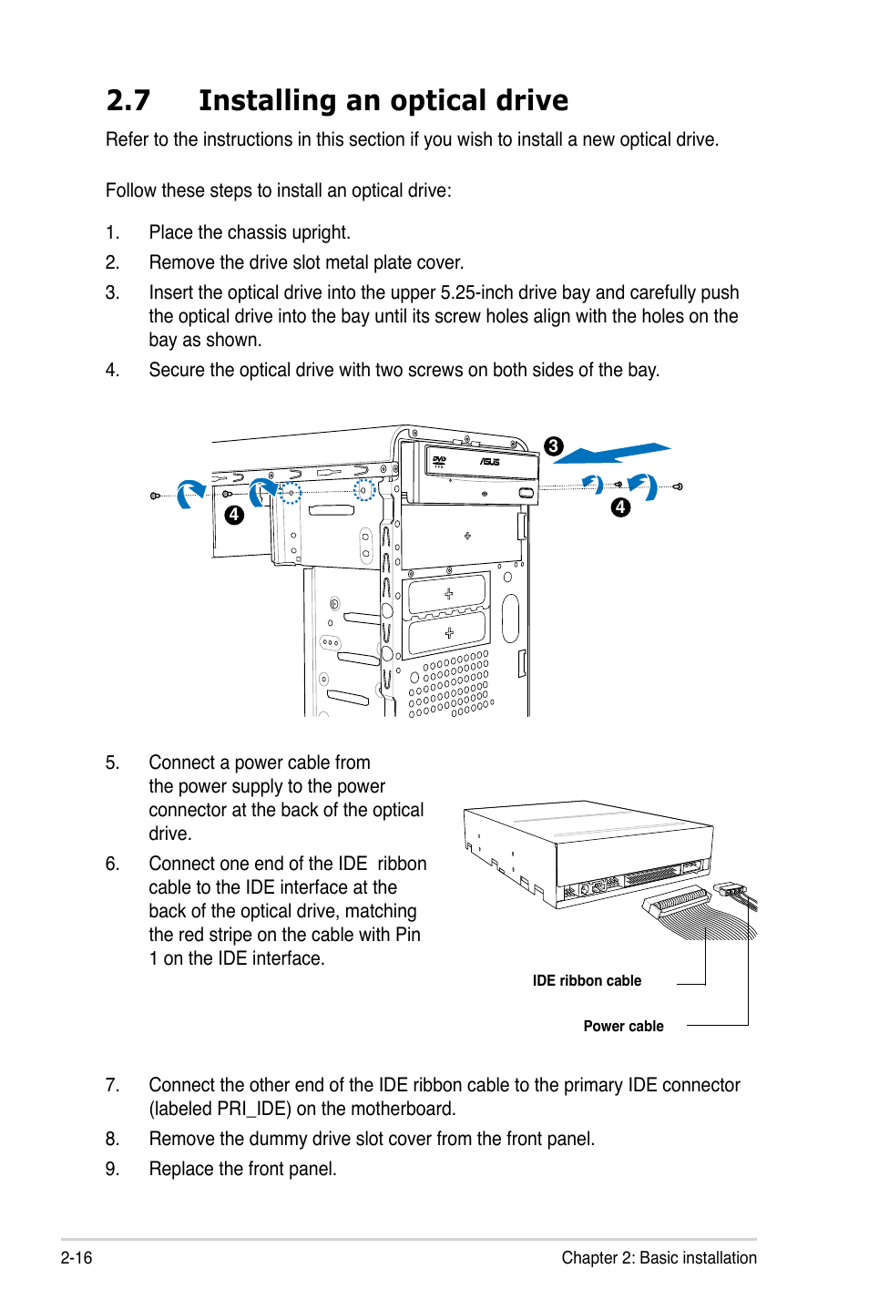 7 installing an optical drive | Asus V3-M3N8200 User Manual | Page 34 / 108