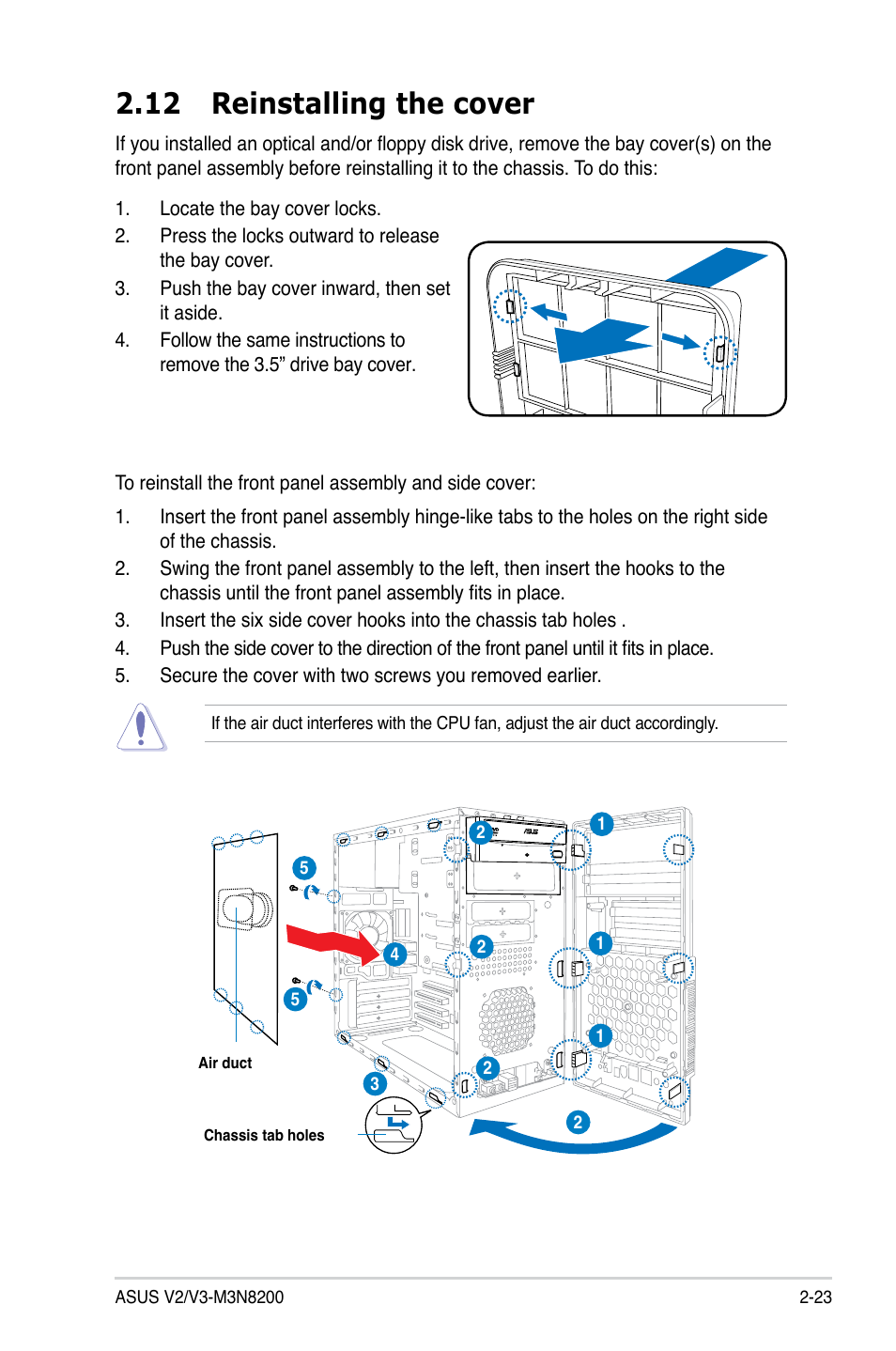 12 reinstalling the cover | Asus V3-M3N8200 User Manual | Page 41 / 108