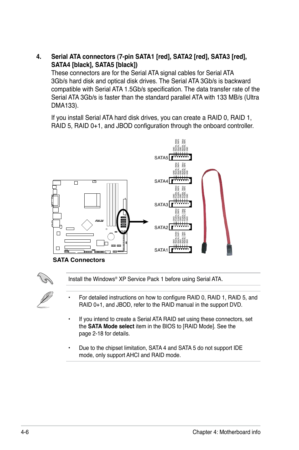 6 chapter 4: motherboard info, Install the windows, Sata connectors | Sata4, Sata5, Sata3, Sata2, Sata1 | Asus V3-M3N8200 User Manual | Page 58 / 108