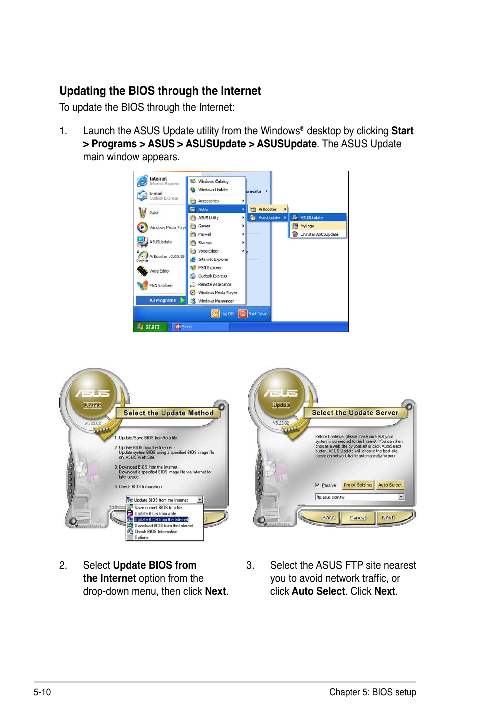 Updating the bios through the internet | Asus V3-M3N8200 User Manual | Page 74 / 108