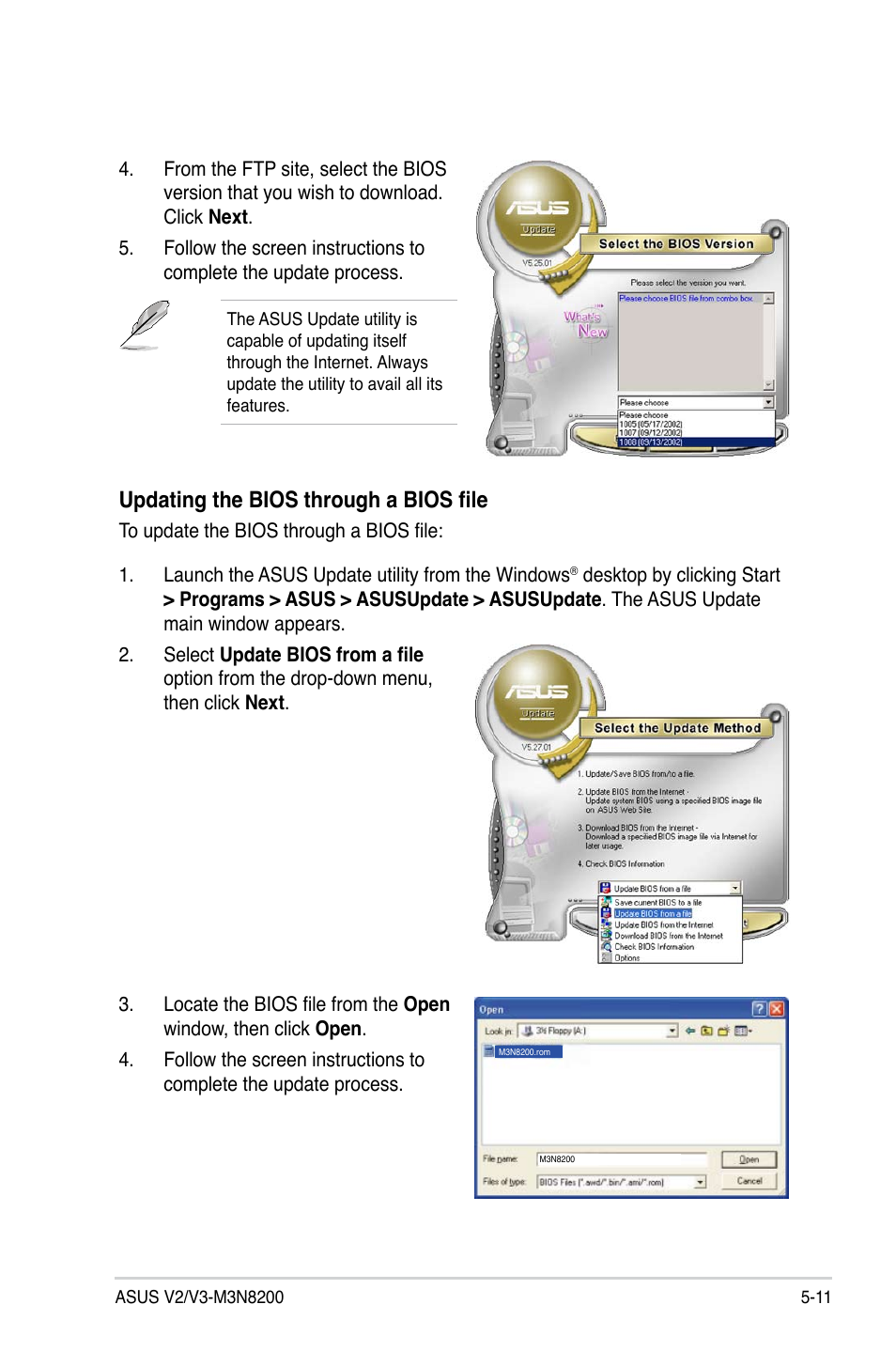 Updating the bios through a bios file | Asus V3-M3N8200 User Manual | Page 75 / 108