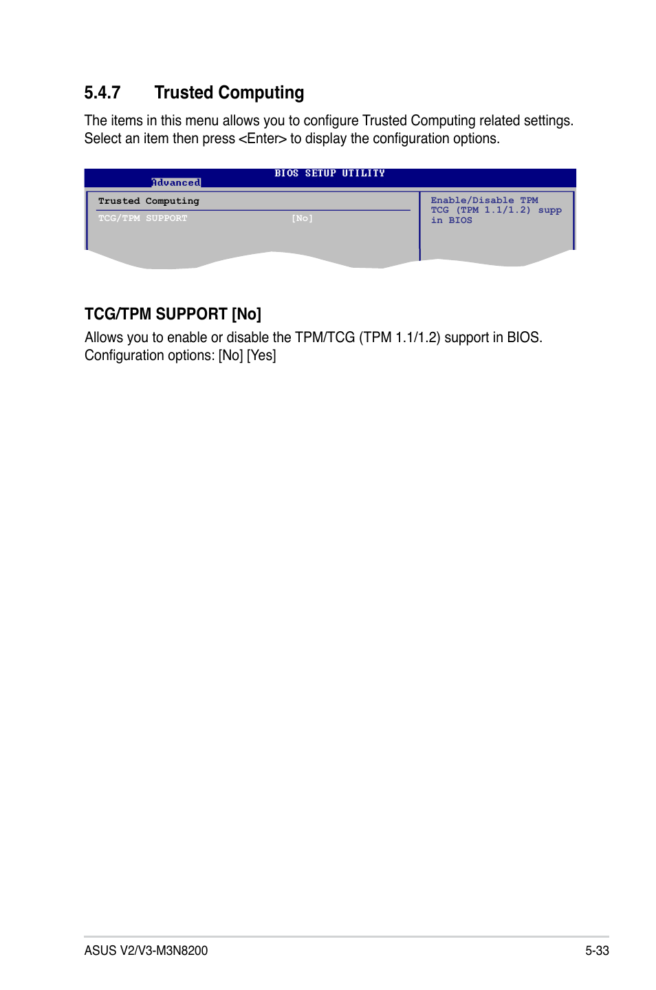 7 trusted computing, Tcg/tpm support [no | Asus V3-M3N8200 User Manual | Page 97 / 108