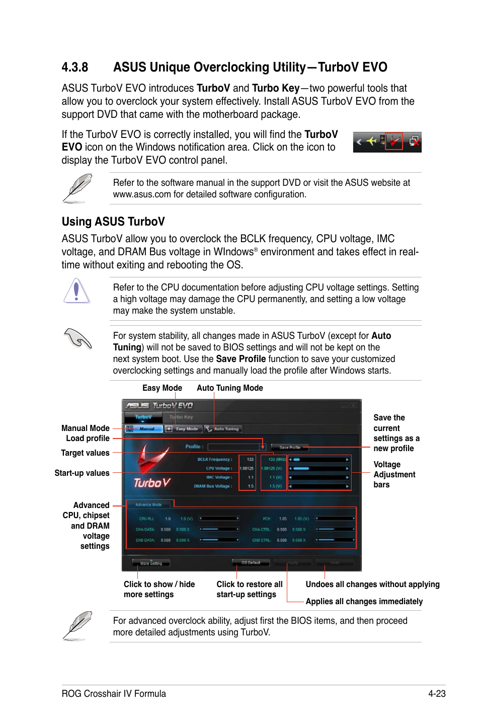 8 asus unique overclocking utility—turbov evo, Using asus turbov | Asus Crosshair IV Formula User Manual | Page 145 / 172