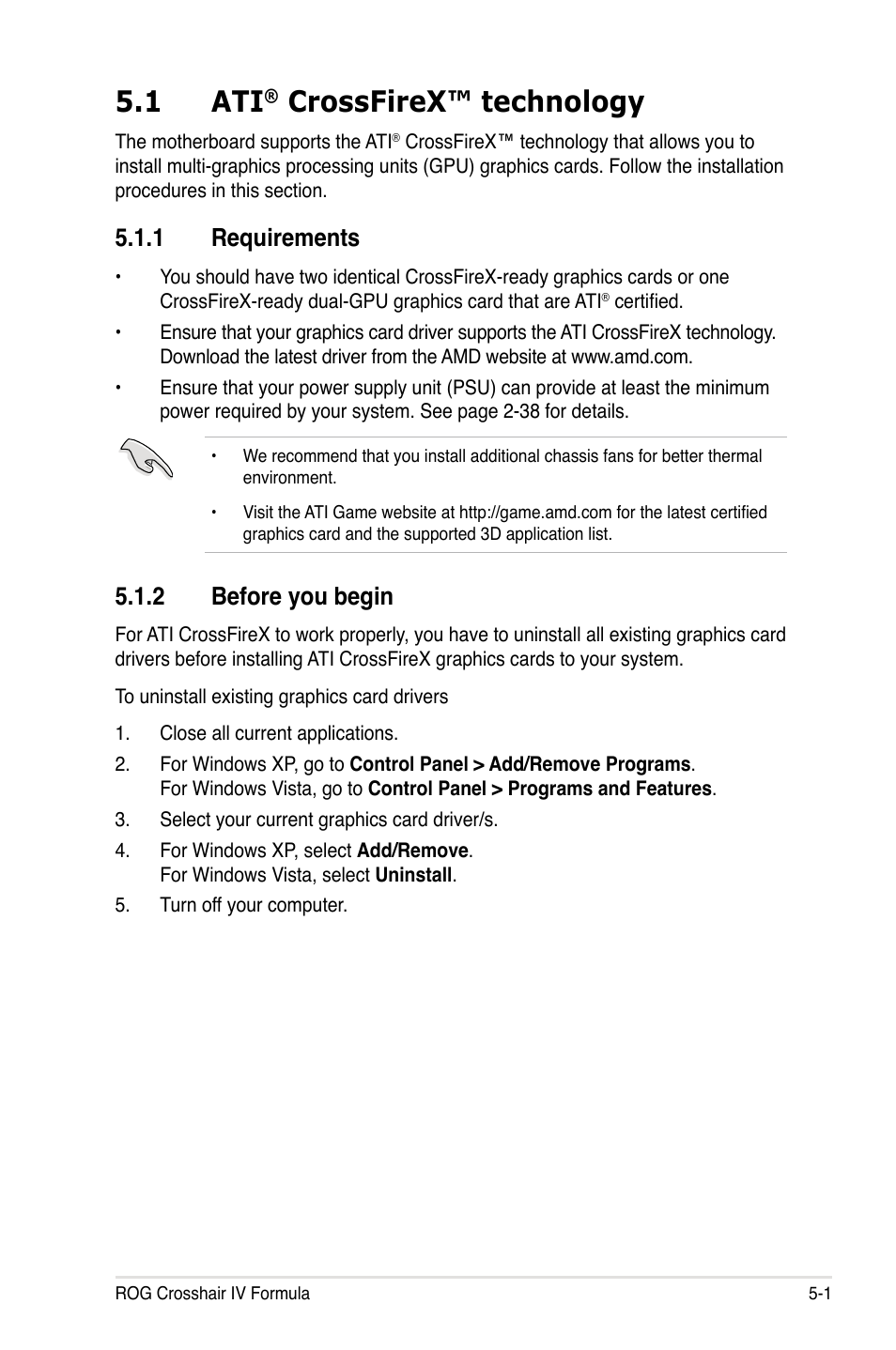 1 ati, Crossfirex™ technology, 1 requirements | 2 before you begin | Asus Crosshair IV Formula User Manual | Page 161 / 172