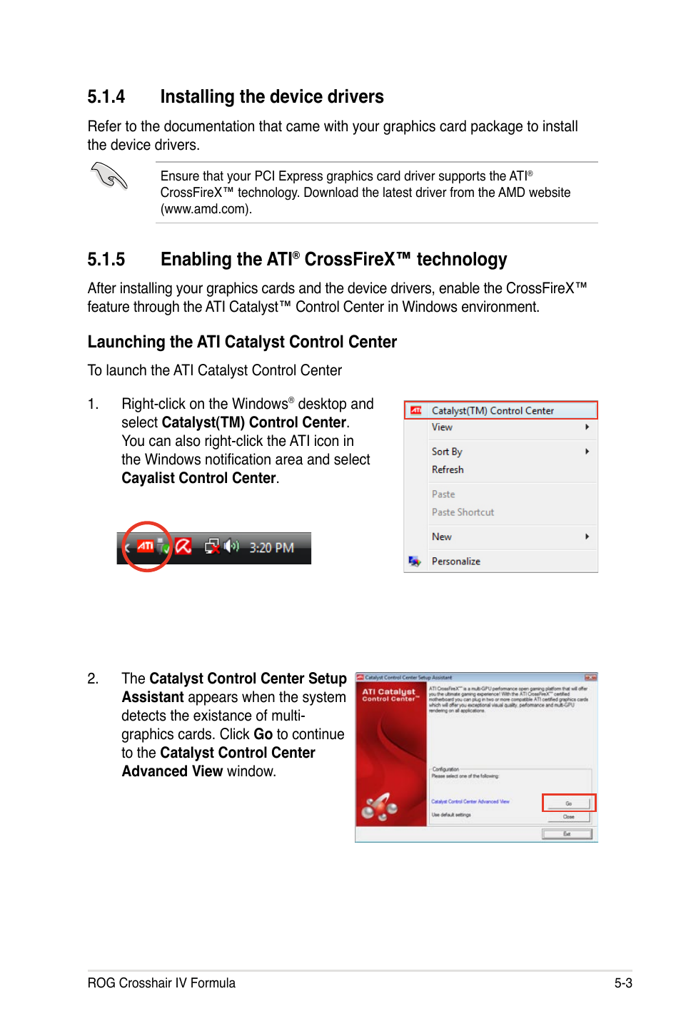 4 installing the device drivers, 5 enabling the ati, Crossfirex™ technology | Asus Crosshair IV Formula User Manual | Page 163 / 172