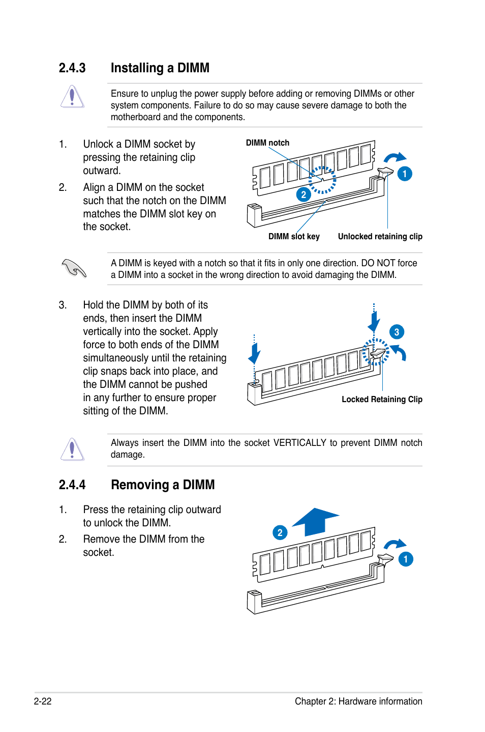 4 removing a dimm, 3 installing a dimm | Asus Crosshair IV Formula User Manual | Page 48 / 172