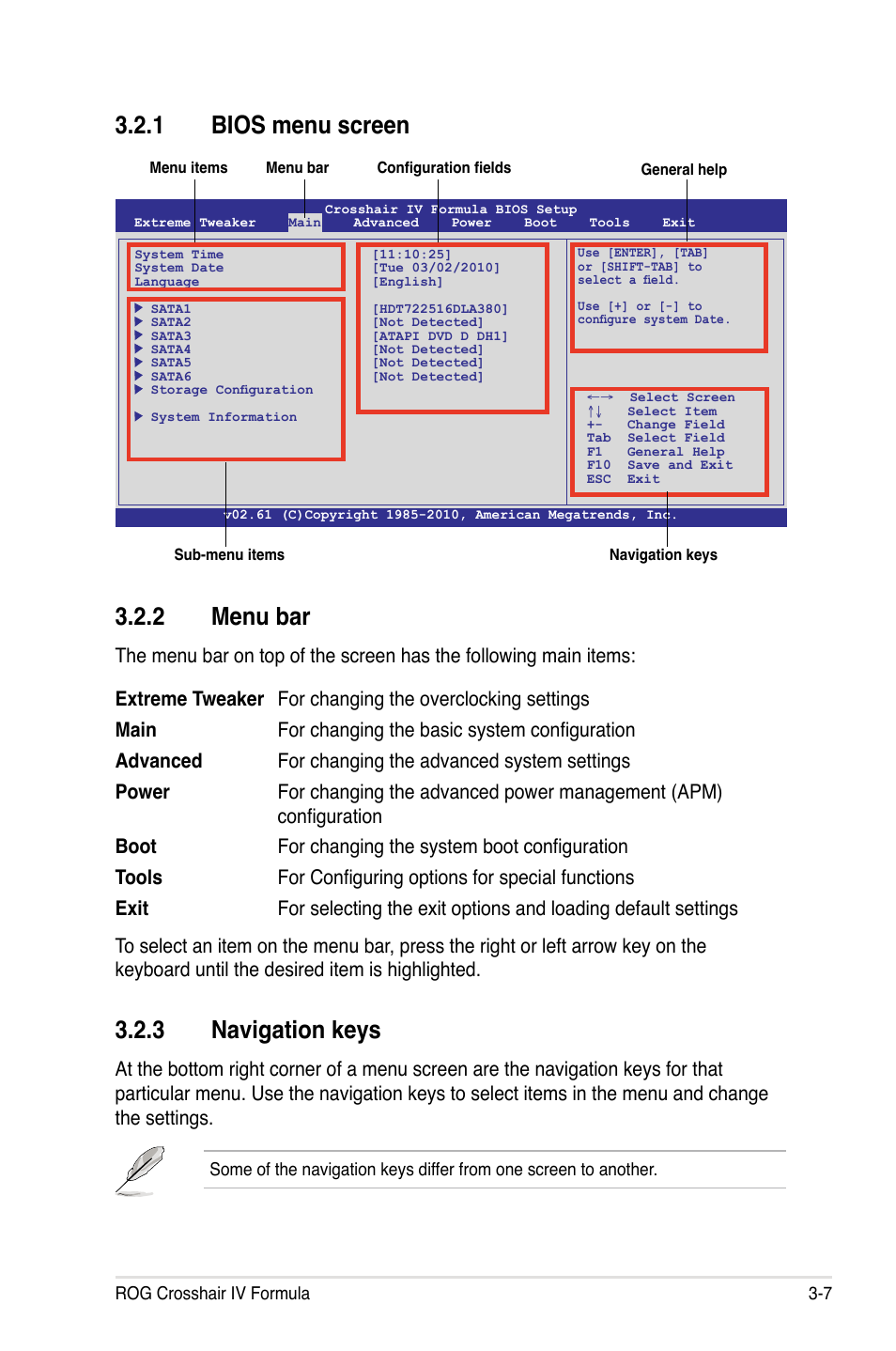 2 menu bar, 3 navigation keys, 1 bios menu screen | Asus Crosshair IV Formula User Manual | Page 83 / 172