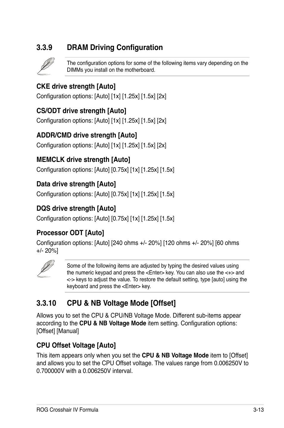 9 dram driving configuration, 10 cpu & nb voltage mode [offset | Asus Crosshair IV Formula User Manual | Page 89 / 172