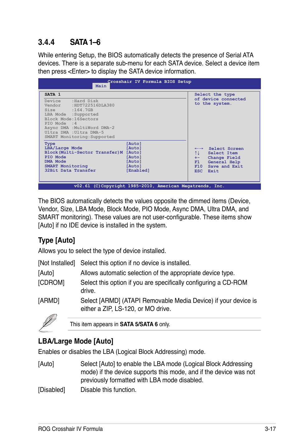 4 sata 1–6, Type [auto, Lba/large mode [auto | Asus Crosshair IV Formula User Manual | Page 93 / 172