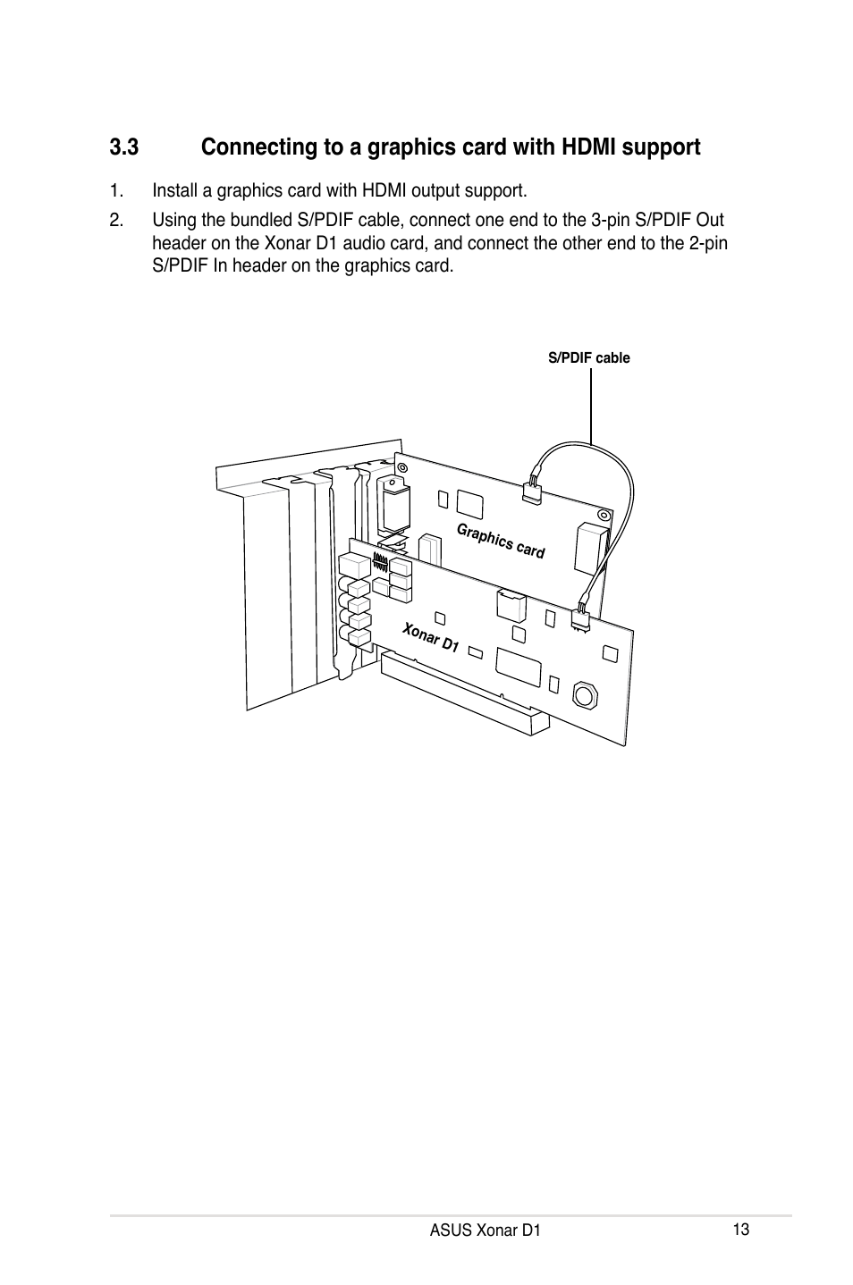 3 connecting to a graphics card with hdmi support, Connecting to a graphics card with hdmi support | Asus Xonar D1 User Manual | Page 13 / 72