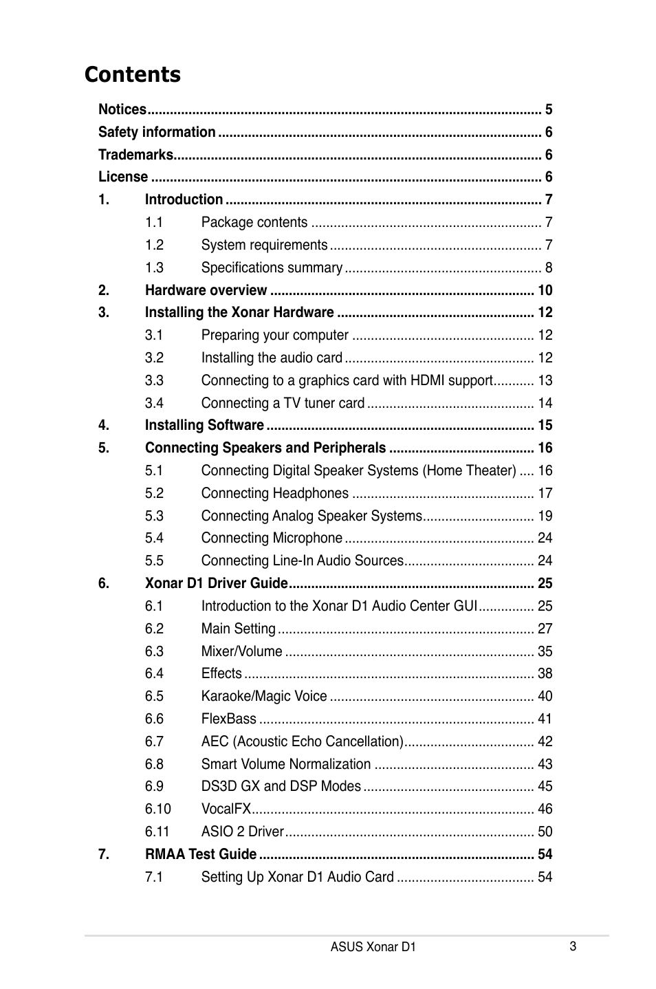 Asus Xonar D1 User Manual | Page 3 / 72
