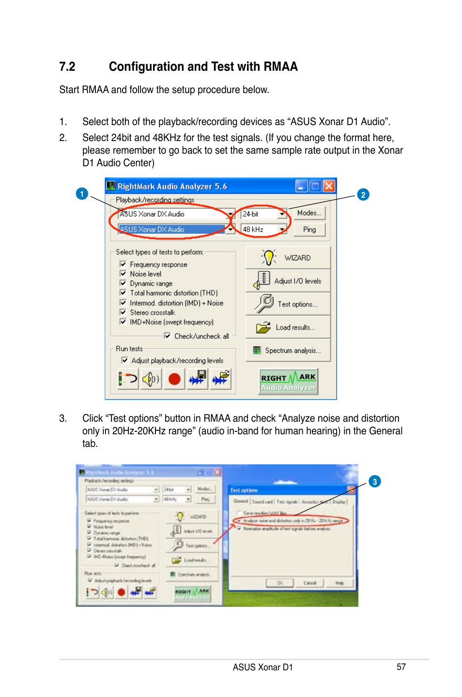 2 configuration and test with rmaa, Configuration and test with rmaa | Asus Xonar D1 User Manual | Page 57 / 72