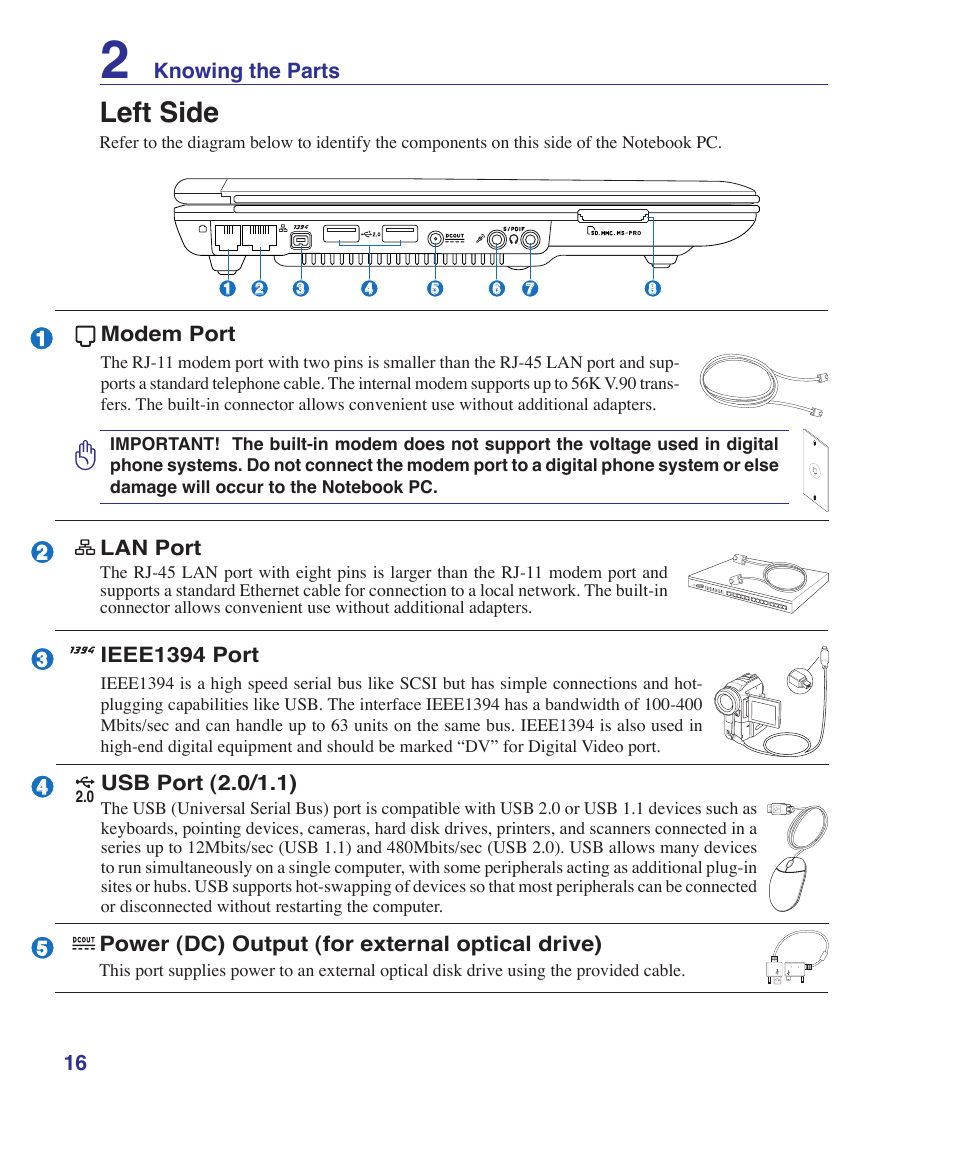 Left side | Asus S7F User Manual | Page 16 / 69