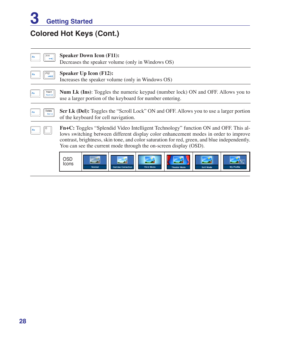 Colored hot keys (cont.) | Asus S7F User Manual | Page 28 / 69