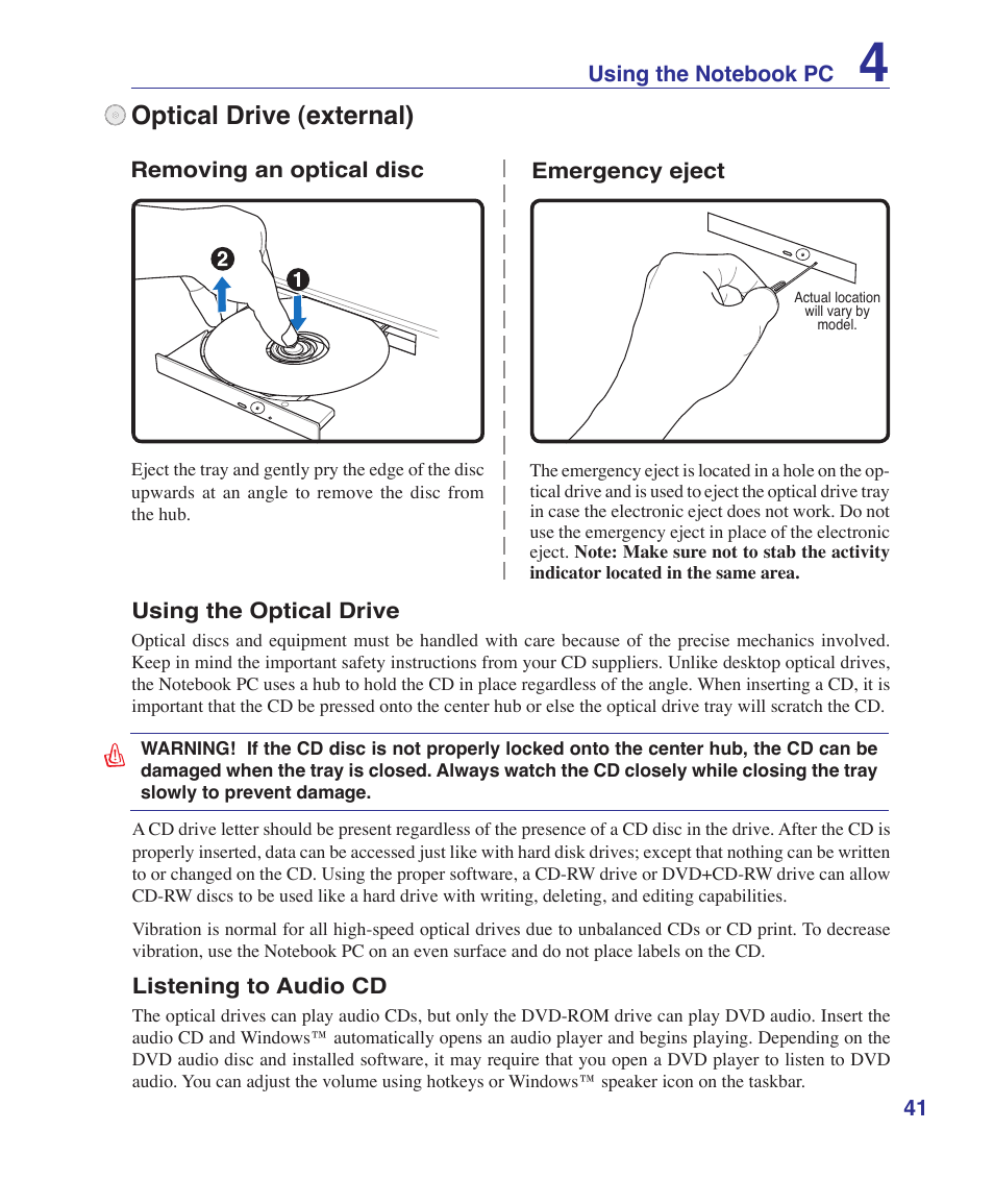 Optical drive (external) | Asus S7F User Manual | Page 41 / 69