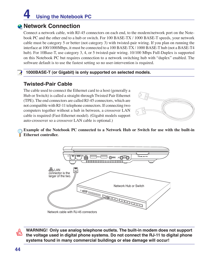 Network connection | Asus S7F User Manual | Page 44 / 69