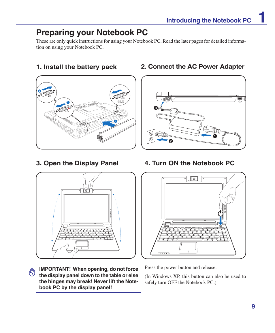 Preparing your notebook pc | Asus S7F User Manual | Page 9 / 69