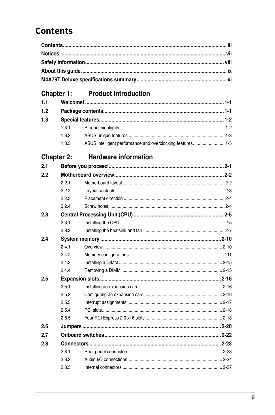 Asus M4A79T Deluxe/U3S6 User Manual | Page 3 / 120