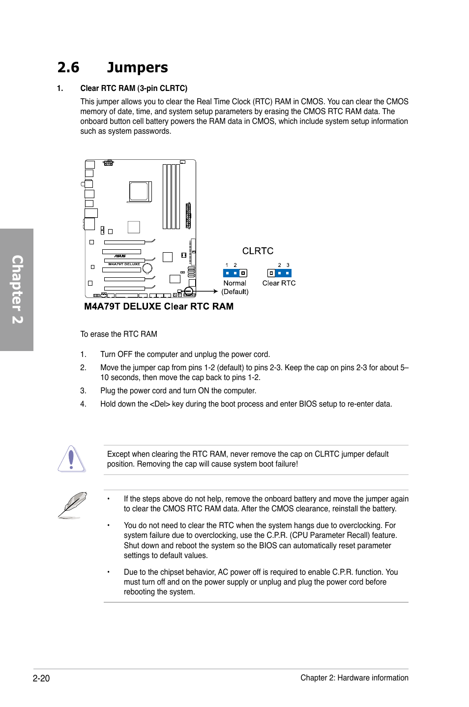 Chapter 2 2.6 jumpers | Asus M4A79T Deluxe/U3S6 User Manual | Page 40 / 120