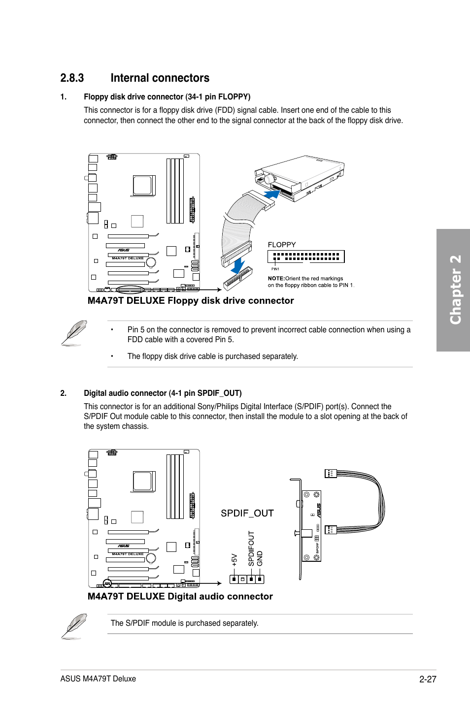 Chapter 2, 3 internal connectors | Asus M4A79T Deluxe/U3S6 User Manual | Page 47 / 120