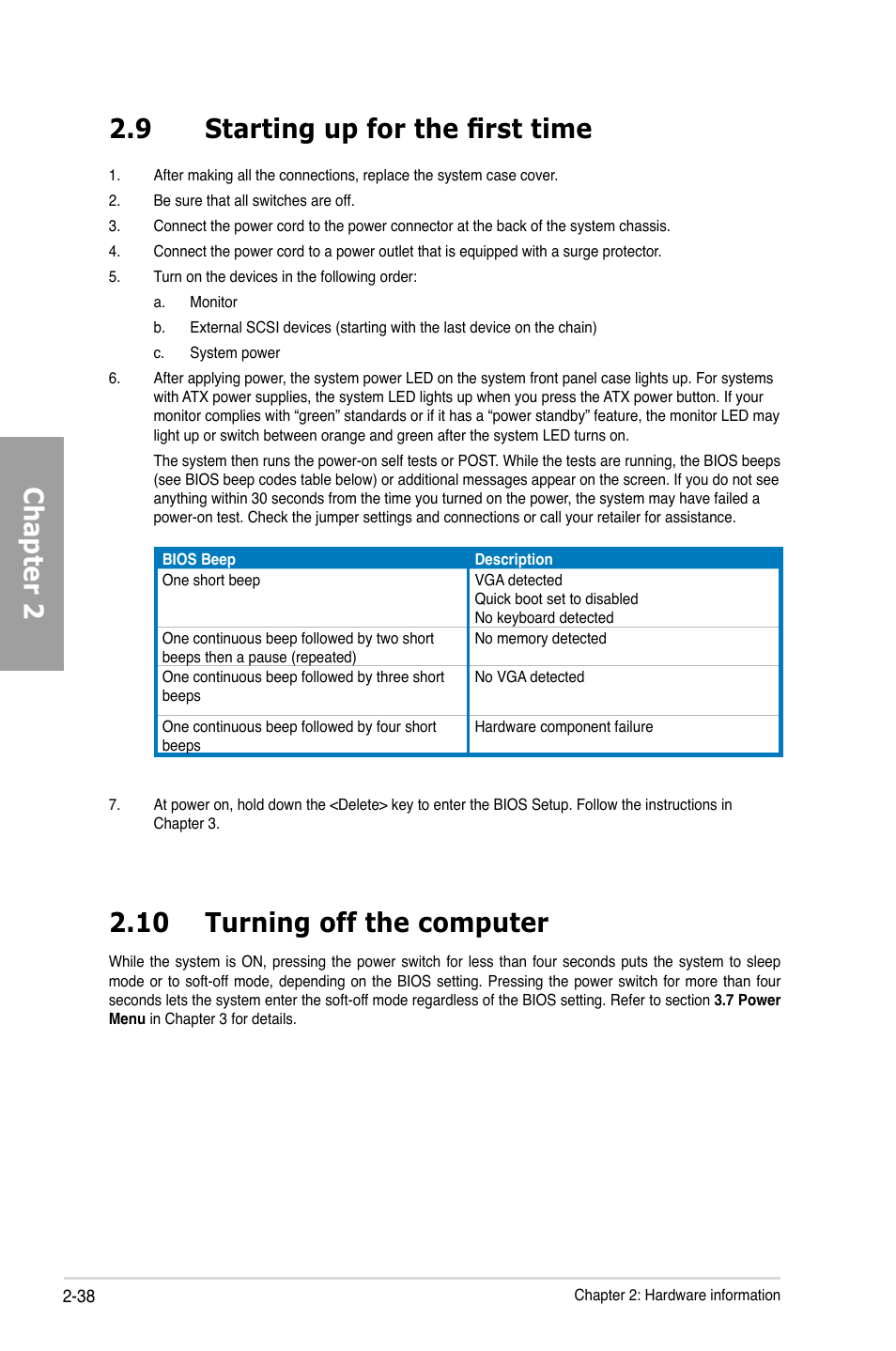 Chapter 2 2.9 starting up for the first time, 10 turning off the computer | Asus M4A79T Deluxe/U3S6 User Manual | Page 58 / 120