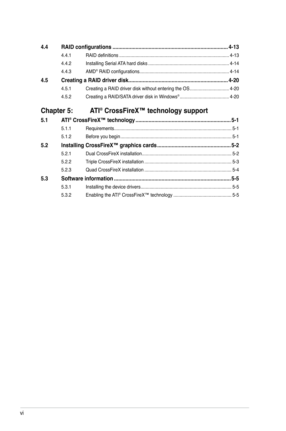 Chapter 5: ati, Crossfirex™ technology support | Asus M4A79T Deluxe/U3S6 User Manual | Page 6 / 120