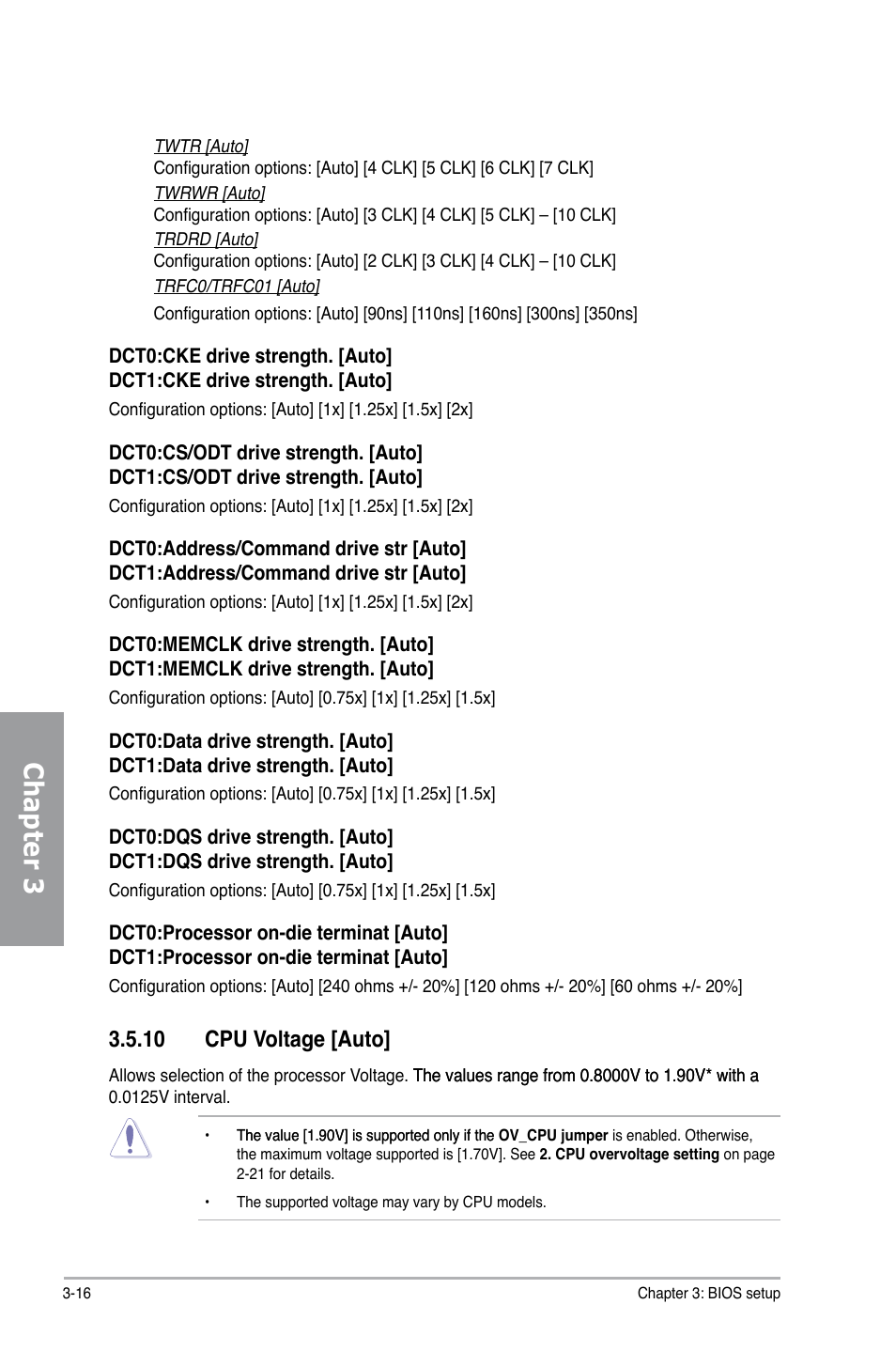 Chapter 3, 10 cpu voltage [auto | Asus M4A79T Deluxe/U3S6 User Manual | Page 74 / 120