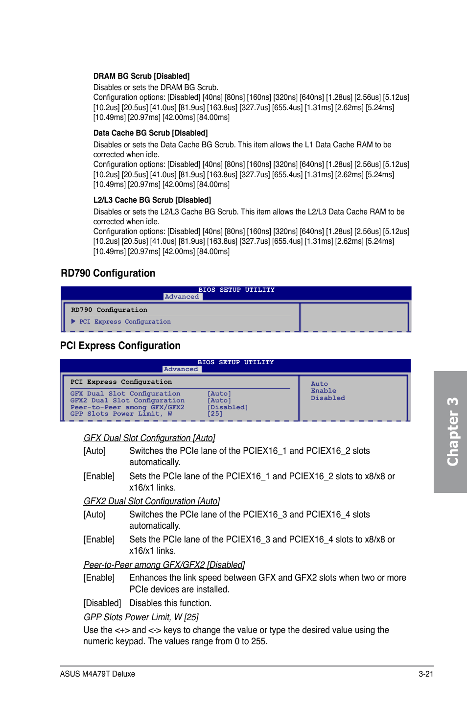 Chapter 3, Rd790 configuration, Pci express configuration | Asus M4A79T Deluxe/U3S6 User Manual | Page 79 / 120