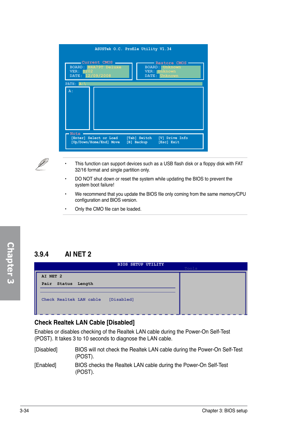 Chapter 3, 4 ai net 2, Check realtek lan cable [disabled | Asus M4A79T Deluxe/U3S6 User Manual | Page 92 / 120