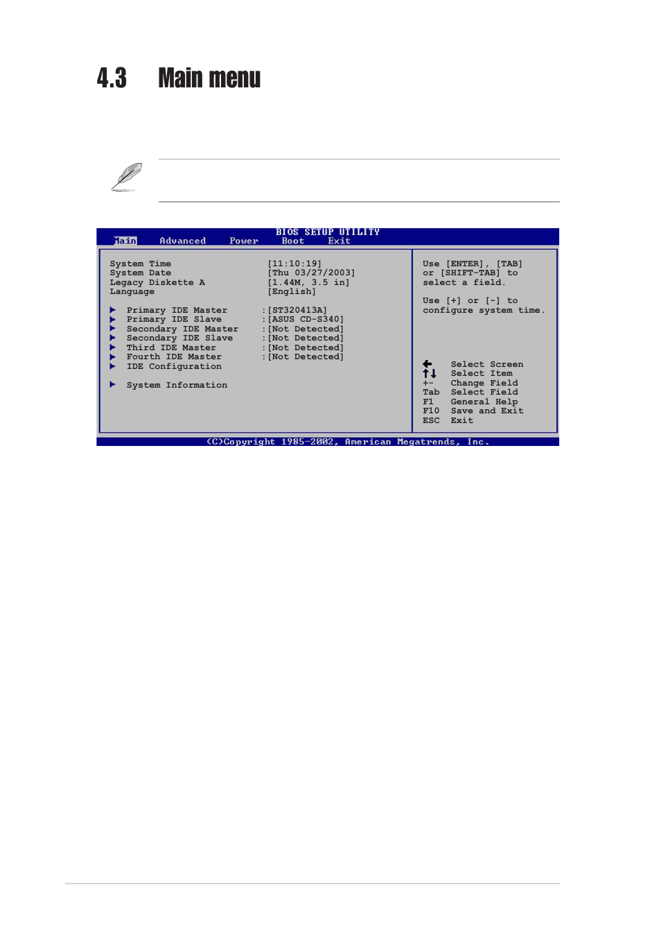 3 main menu, 4 language [english | Asus P4P800 User Manual | Page 84 / 142