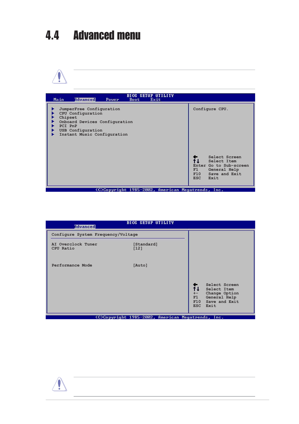 4 advanced menu, 1 jumperfree configuration, Ai overclock tuner [standard | Asus P4P800 User Manual | Page 89 / 142