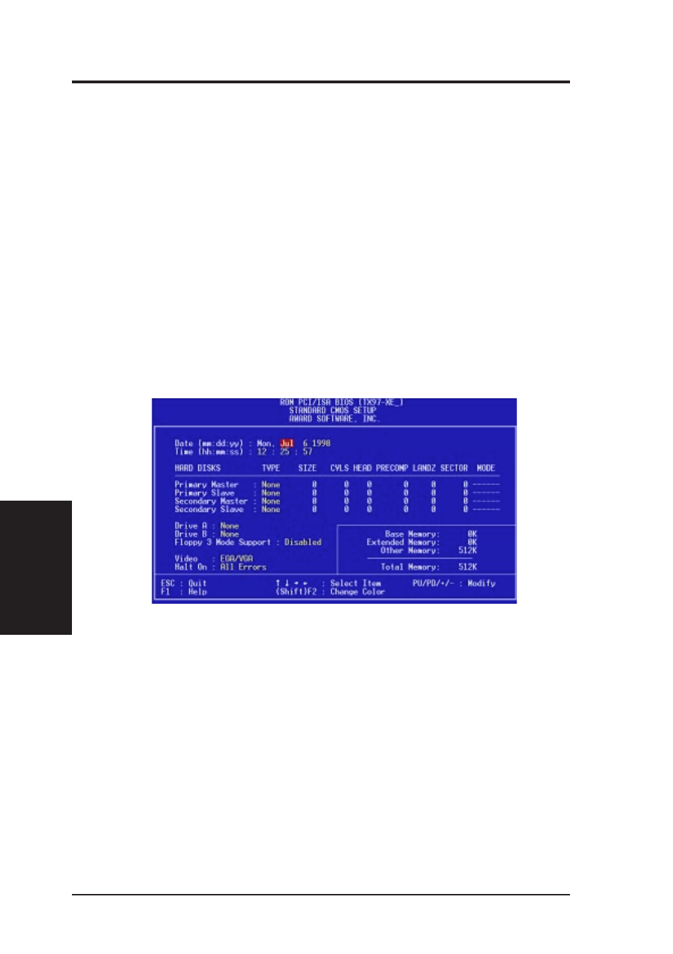 Iv. bios software, Standard cmos setup | Asus TX97-XE User Manual | Page 38 / 72