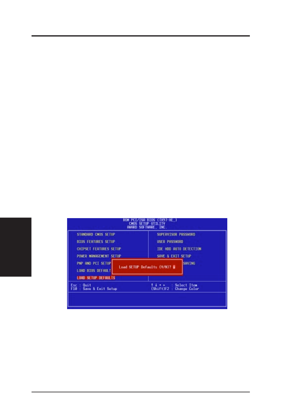 Iv. bios software, Load bios defaults, Load setup defaults | Asus TX97-XE User Manual | Page 52 / 72