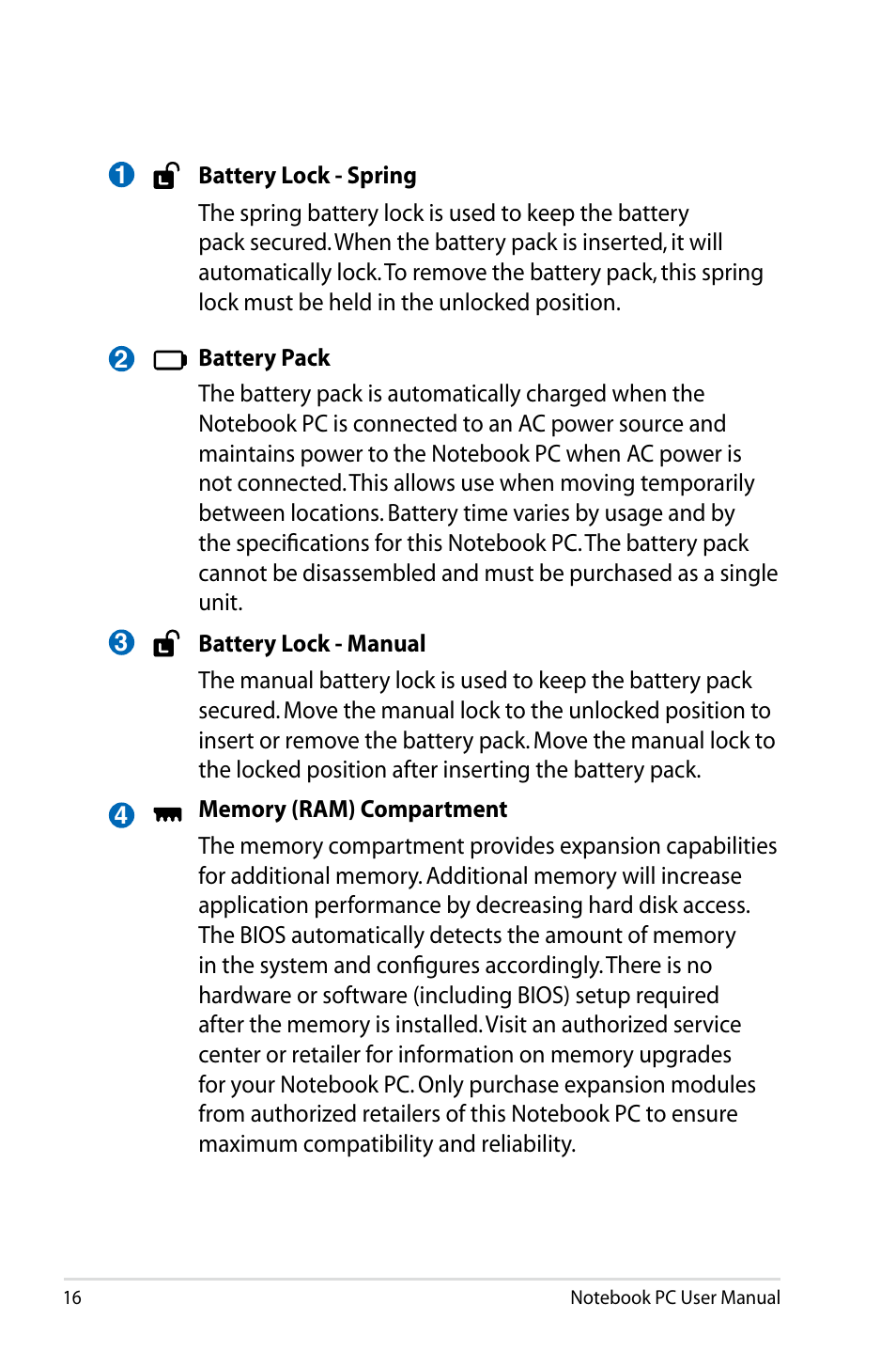 Asus X64Jv User Manual | Page 16 / 110