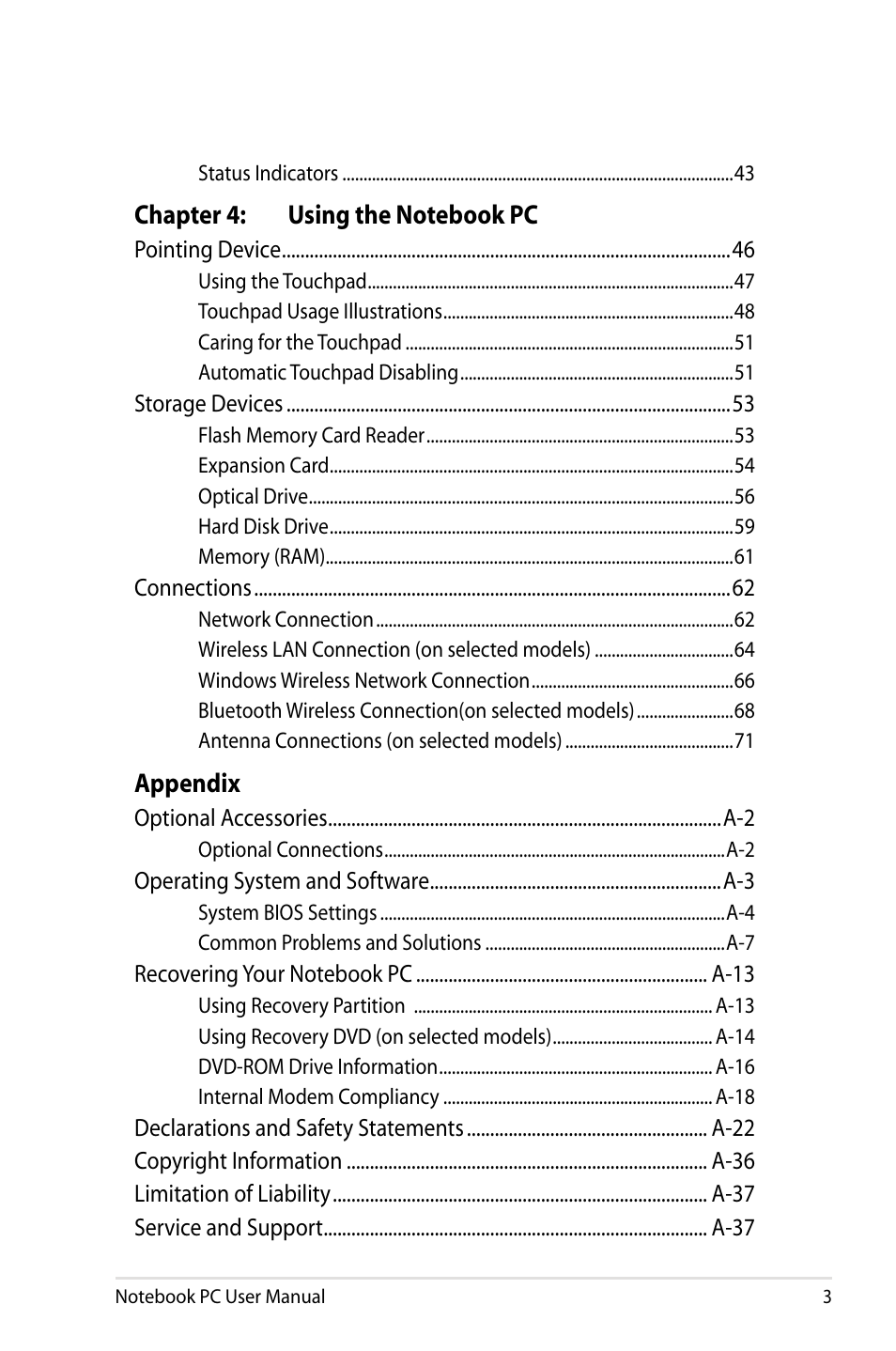 Asus X64Jv User Manual | Page 3 / 110