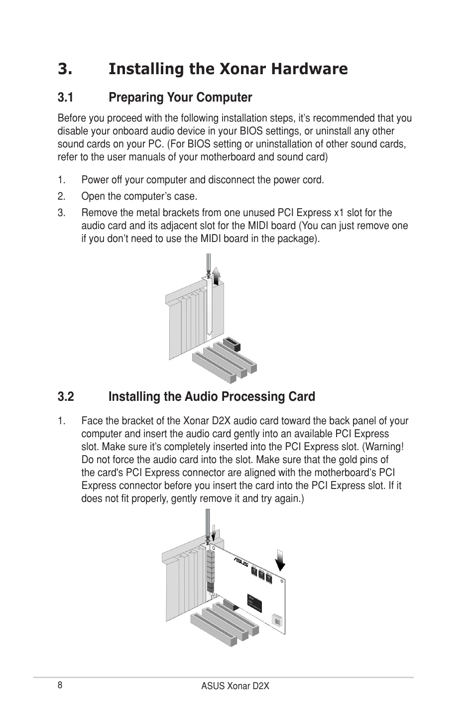 Installing the xonar hardware | Asus Xonar D2X User Manual | Page 14 / 88